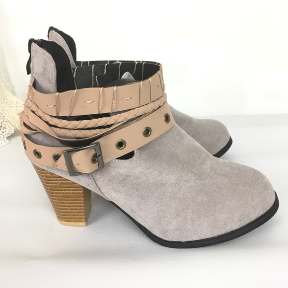 Gray ankle strap boots chunky heel booties 8.5 - Picture 5 of 11